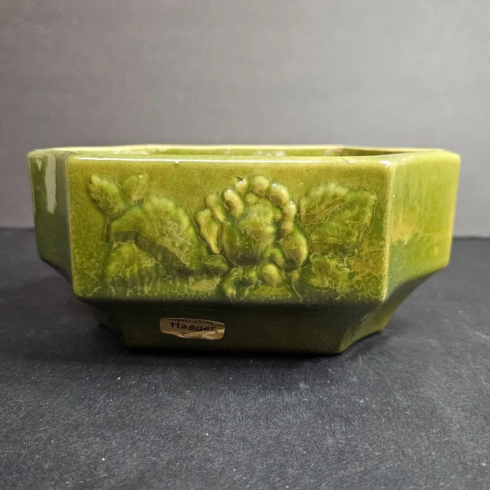 Vtg Haeger Hexagon Flower Pot Green 8.5